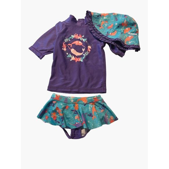 UV Skinz Toddler Girl Size 2 Rash Guard Swim Set with Hat Good used condition Pu - Picture 2 of 10